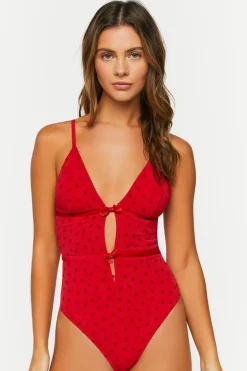 Flocked Heart Lingerie Bodysuit