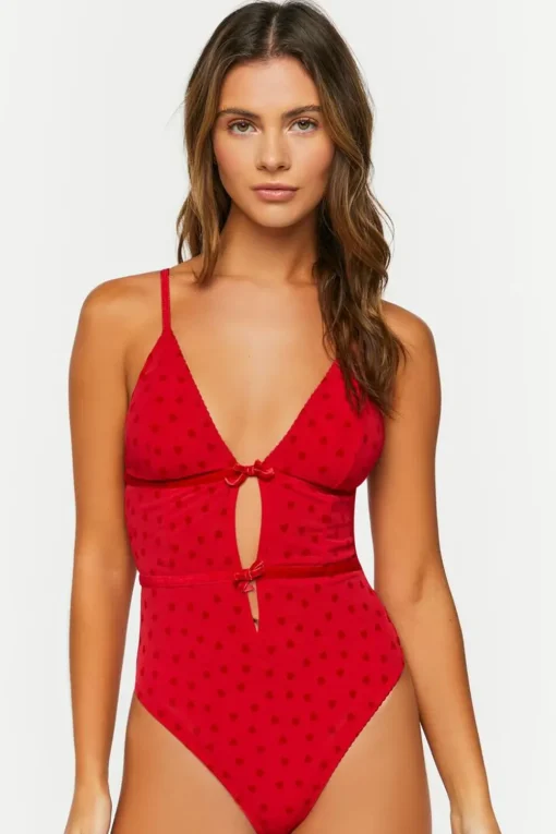 Flocked Heart Lingerie Bodysuit