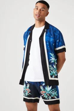 Floral & Sky Print Drawstring Shorts