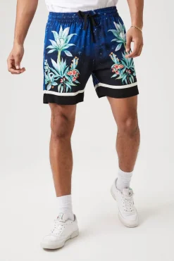 Floral & Sky Print Drawstring Shorts