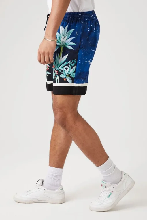 Floral & Sky Print Drawstring Shorts
