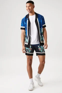 Floral & Sky Print Drawstring Shorts