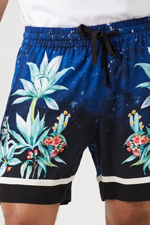 Floral & Sky Print Drawstring Shorts