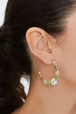 Floral Beaded Hoop Earrings