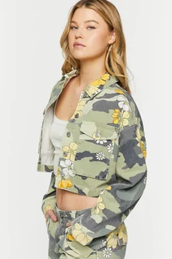 Floral Camo Print Trucker Jacket