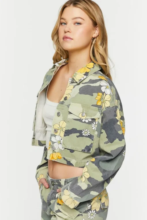 Floral Camo Print Trucker Jacket