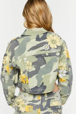 Floral Camo Print Trucker Jacket