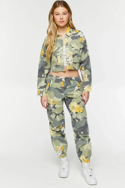 Floral Camo Print Trucker Jacket