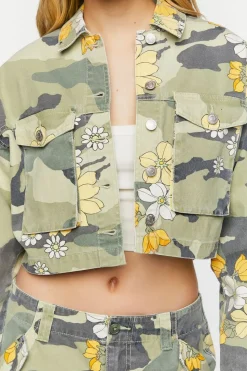 Floral Camo Print Trucker Jacket