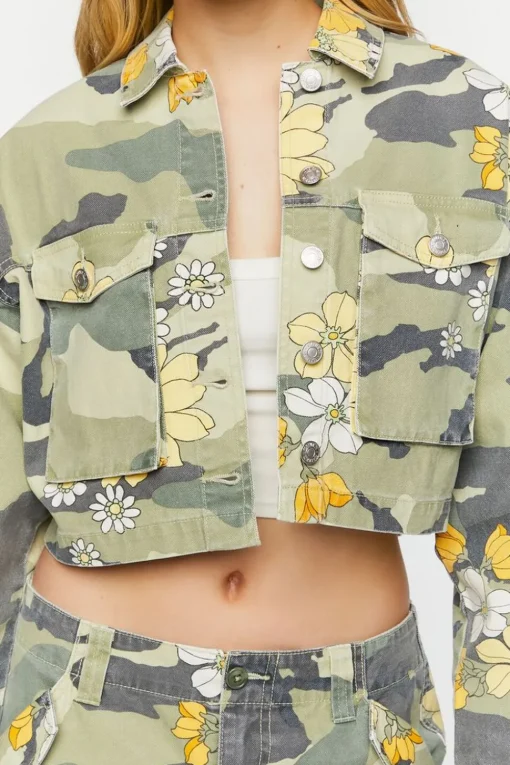 Floral Camo Print Trucker Jacket