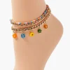 Floral Charm Beaded Anklet Set