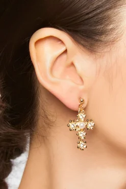 Floral Cross Drop Earrings