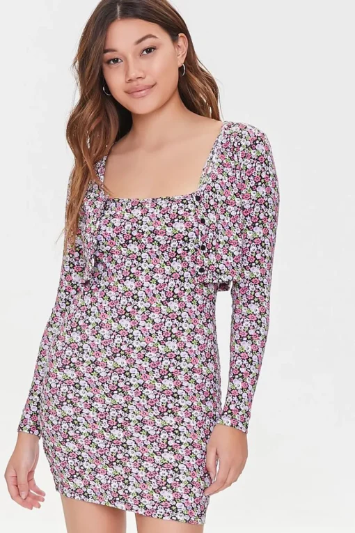 Floral Dress & Cardigan Sweater Set