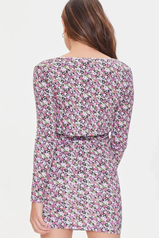 Floral Dress & Cardigan Sweater Set