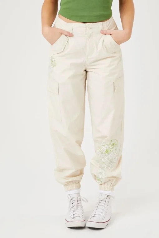 Floral Embroidered Cargo Joggers