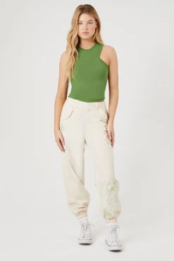 Floral Embroidered Cargo Joggers