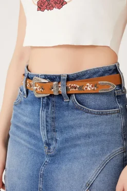 Floral Embroidered Faux Leather Belt