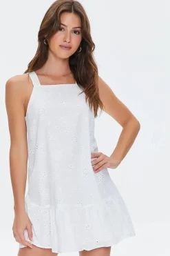 Floral Eyelet Tie-Back Mini Dress