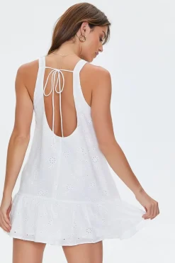 Floral Eyelet Tie-Back Mini Dress