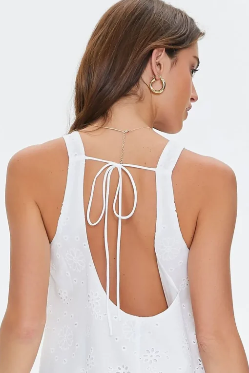 Floral Eyelet Tie-Back Mini Dress