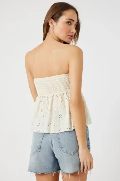 Floral Eyelet Twisted Strapless Top