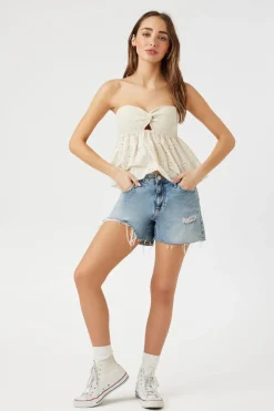 Floral Eyelet Twisted Strapless Top