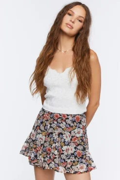 Floral Flounce Mini Skirt