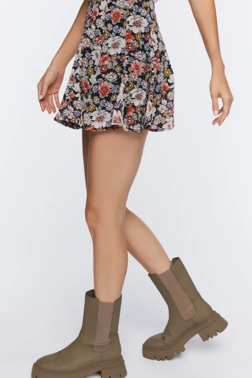 Floral Flounce Mini Skirt