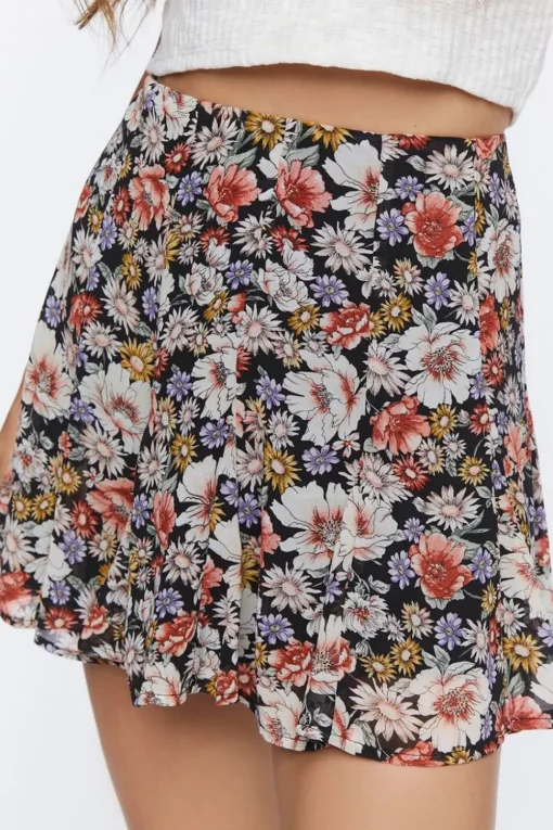 Floral Flounce Mini Skirt