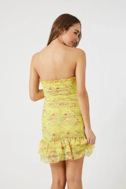 Floral Lace Drop-Waist Mini Dress