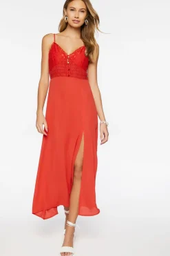 Floral Lace Slit Midi Dress