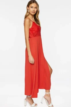 Floral Lace Slit Midi Dress