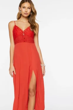 Floral Lace Slit Midi Dress