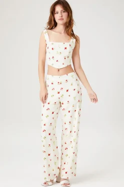 Floral Linen-Blend Pants