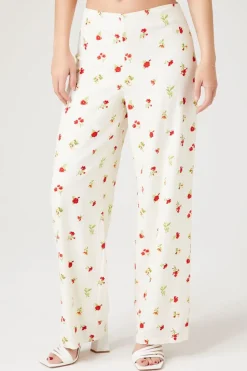 Floral Linen-Blend Pants