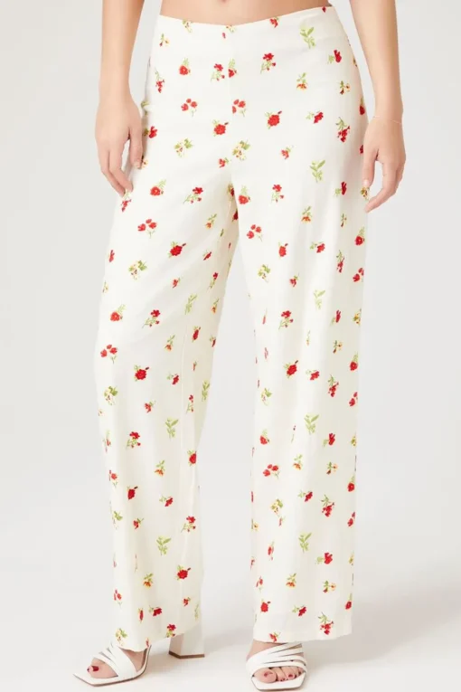 Floral Linen-Blend Pants