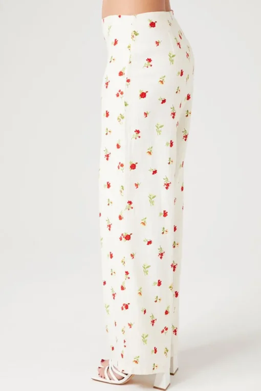 Floral Linen-Blend Pants
