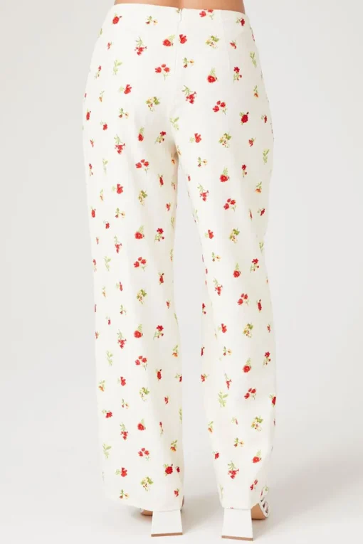Floral Linen-Blend Pants