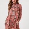 Floral Mock Neck Tiered Mini Dress