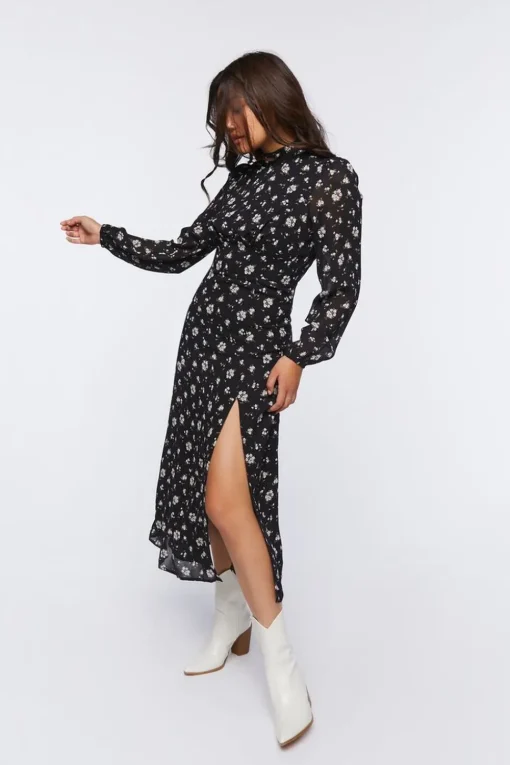 Floral Open-Back Midi Dress