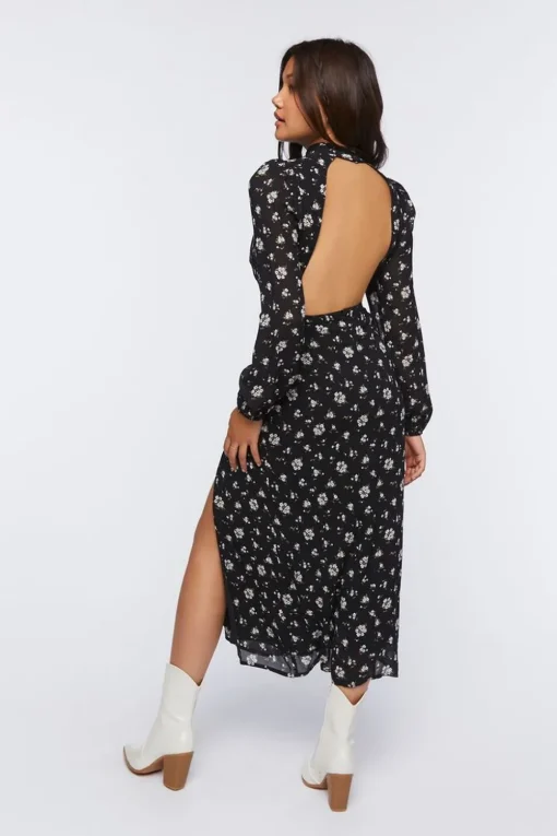 Floral Open-Back Midi Dress