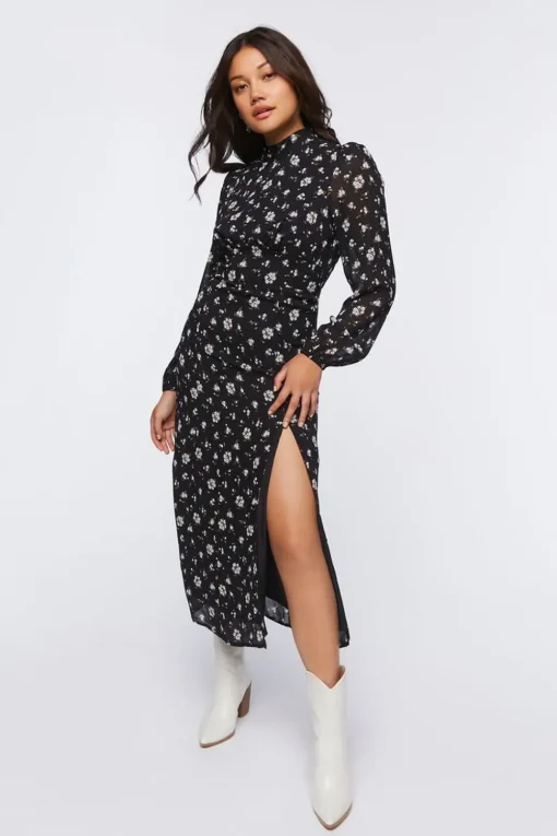 Floral Open-Back Midi Dress