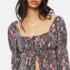 Floral Plisse Split-Front Top