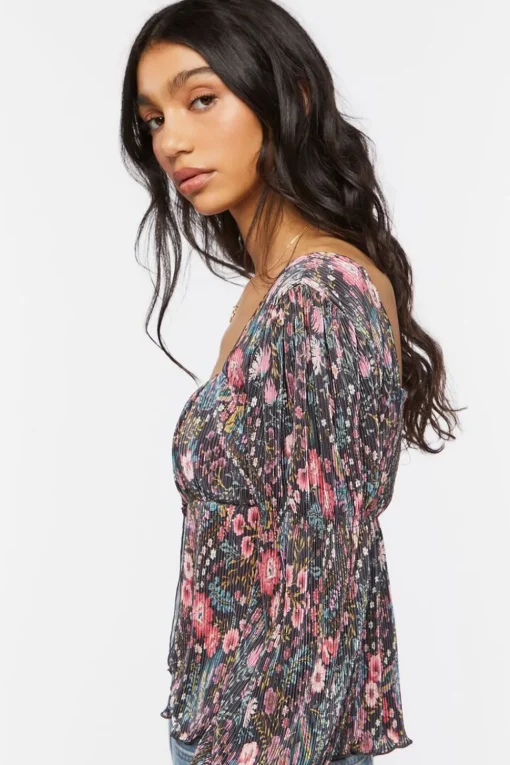 Floral Plisse Split-Front Top