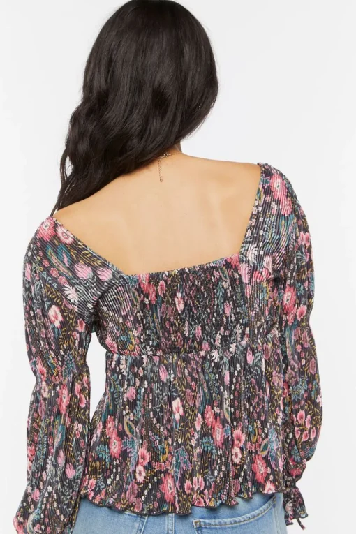 Floral Plisse Split-Front Top