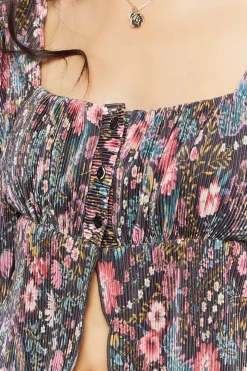 Floral Plisse Split-Front Top
