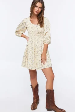 Floral Print Babydoll Mini Dress