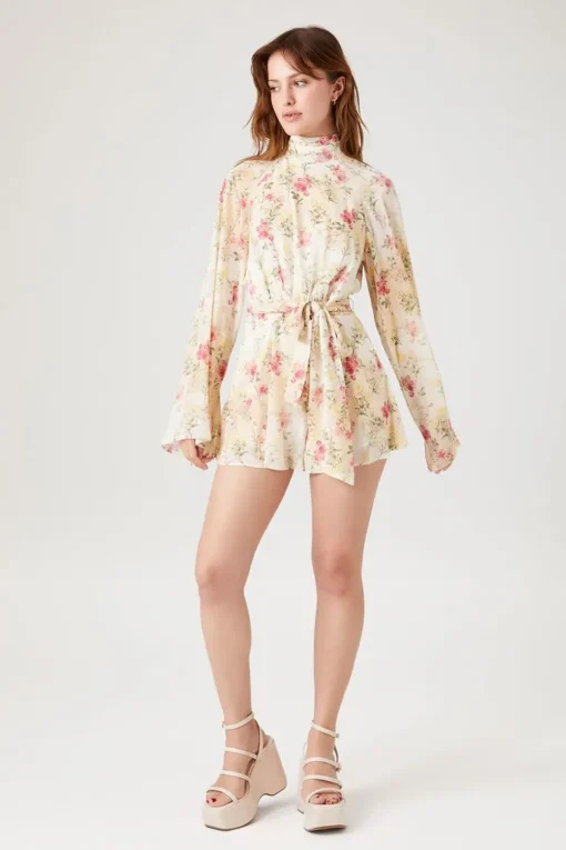 Floral Print Bell-Sleeve Romper