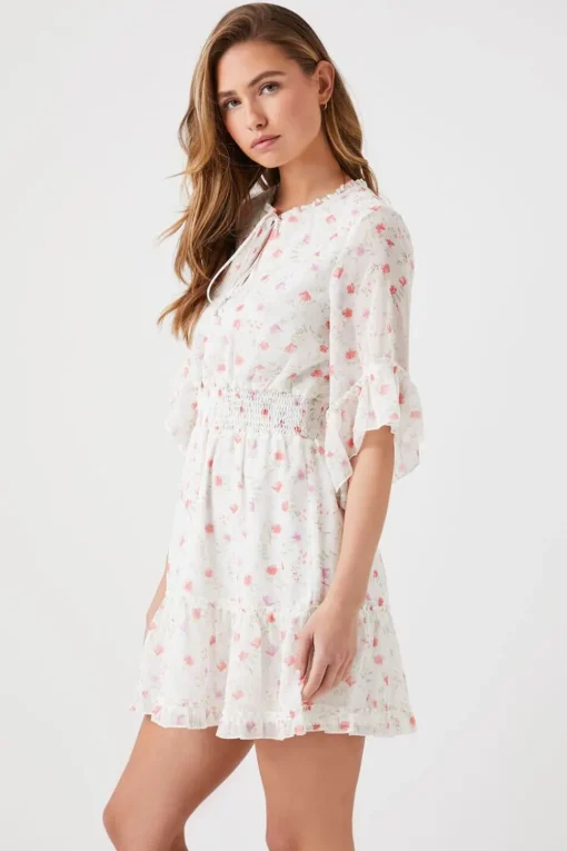 Floral Print Chiffon Mini Dress