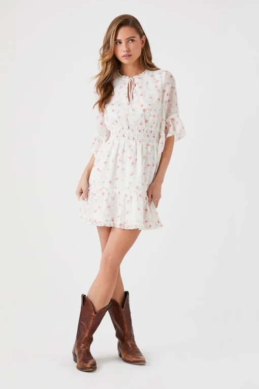Floral Print Chiffon Mini Dress
